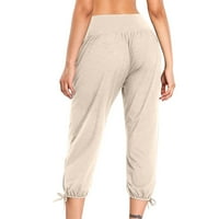 Fartey Womens Plus Veličina Capri hlače Čvrsta boja elastične hlače visoke struka Lounge Roodni džepovi