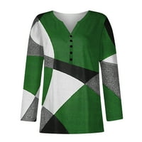 MLQIDK Fall majice za žene tunike dugih rukava Henley majica V-izrez gumb up bluza casual pulover vrhovi zelenog l