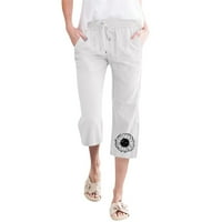 Ediodpoh Ljetne modne hlače za žene nacrtavanje elastične visokog struka posteljina na pantalonu ravna
