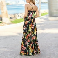 Hanas haljine žene modni V-izrez cvjetni ispis patchwork bez rukava bez rukava crna xl