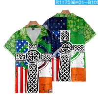 FNYKO muške košulje St. Patrickov dan Zeleni print opušteni-fit casual majica s kratkim rukavima niz