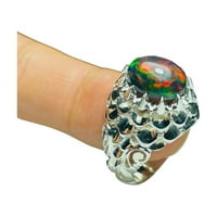 Black Opal MANS prsten, prirodni crni Opal prsten, oktobar roštilj, mikronski pozlaćeni nakit, srebrni
