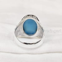 Plavi šalcenični prsten, prirodni plavi chalcedony, Boys Ring, srebrni nakit, srebrni prsten, poklon, teški muški prsten, arapski dizajn, prsten od osmanskog stila, Ring, Turska MINS Signet Ring