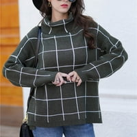 Voncos Fall džemperi za žene jesen i zimska pletena modna rešetka s dugim rukavima tiskanje tople kornjače