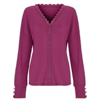 Aaimomet Cardigan za žene plus veličine džemperi za žene s dugim rukavima V izrez čvrste boje modnih