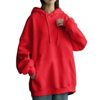 Hoodies za žene Ženske koferne dukseve sa kapuljačom Džepni pulover Dugme s dugim rukavima dolje Dukseri za crtanje crvena l