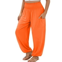 Colisha ženske hlače ravno noga harem pant visoki struk dno Boho dnevne nose elastične pantalone naranče