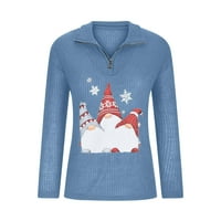 Viadha prevelizirani džemper za žene i zimski džemper s V-izrezom Santa Claus tiskani patentni zatvarač