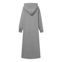 Symoidne duge haljine za žene - modni jesen O-izrez Čvrsta kapuljača udobnost dugih rukava siva xxl