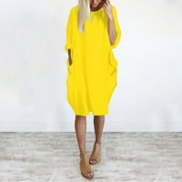Shiusina ženska džepa labava haljina dame okruglog vrata casual haljina dužine koljena žuta l