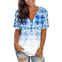 Ženska modna casual v izrez Digitalni tisak kratkih rukava T-majice na vrhu bluza s