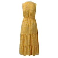 Ženska haljina Boho ljeto plaža V izrez Print bez rukava s rukavima Flowy haljina s ramena casual haljina žuta s