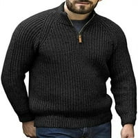 Mens Quarter zatvarači up džemper za kabel pleteni pulover tanki fit rebrastim komad zimskih uvijenih