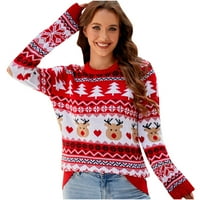 Ružni božićni džemper za žene modni novost pleteni Xmas Print Crewneck Duge pulover dugih rukava