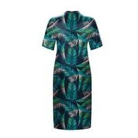 APEPAL Ljetna haljina Ženska ljetna moda Tanak Ispis V-izrez Džep s kratkim rukavima Velika haljina