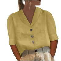Ženske košulje Ženska modna casual Solid Color V Crt Gumb Labavi majica kratkih rukava Top Yellow XL