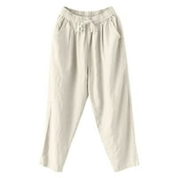 Puuawkoer džep elastična pantalona za prozračnu pamučnu i posteljinu ženske hlače na povremenim hlačama