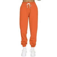 Žene Ležerne prilike sa visokim strukom pamučni salon atletski trening joggers hlače narančasta m
