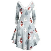 Božićne haljine s visokim rukom za žene dugih rukava Xmas kostim odijelo V izrez Swing Holiday haljina