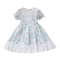 Dječja djevojka haljina ljuljaška lisnata rukava cvjetna luka tiskana trendi proljeće ljetne djevojke