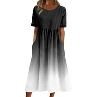 Ženske ljetne haljine za žene Boho kratki rukav Srednja dužina V-izrez Sun Cvjetna kuća za odmor sa džepom Sivi XL