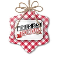 Božićni ukras svjetski najbolji tehničar crveni plaid neonblond
