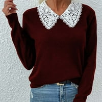 Dukseri za uklanjanje za žene čipke dugih rukava okrugli vrat džemper slim fit elastičnosti pulover