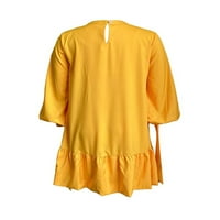 Glonme Dame kratka haljina dugih rukava mini haljine posada izrez za odmor Kaftan čvrsta boja žuta 3xl