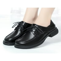 Gomelly Womens Protuklizne kožne cipele Chunky Flats Uniform Casual Comfort čipka za crne 7