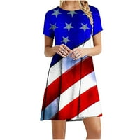 Hvyesh ženske sanesi plus veličina plaža midi haljina američka zastava grafički grafički vrat kratkih