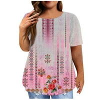 Ženski vrhovi bluza cvjetni kratki rukav povremeni ženski majica posada Crta ljeta Pink XL