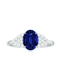 Ovalna laboratorija stvorila plavi safirni prsten s dijamantskom, 14k bijelom zlatom, SAD 12.50
