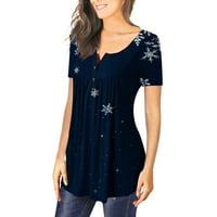 Zodggu Henley vrat Bluza Tunic naglih ljuljačke majice za žene modni kratki rukav Božićni snježni pahuljica
