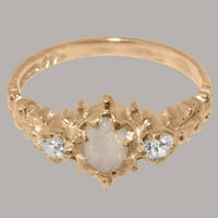 Britanska napravljena 9k Rose Gold Prirodni Opal i kubični cirkonijski ženski Obećani prsten - Veličine opcije - Veličina 10.75