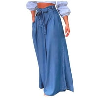 Ženska casual labav gumb patentni pantalone sa visokim strukom bedete široke pantalone za noge sa džepom