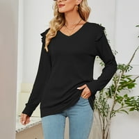 Symoidni ženski vrhovi - Ležerne majice s majicom s dugim rukavima, bluza s majicom V-izrez crna m