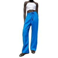 Plus pantalone veličine za žene Čvrsto boje elastični struk džep visokih struka povremeni ravne pantalone