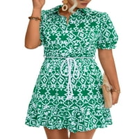 Cindysus Women Mini haljine Dugme Down sandoss cvjetni ispis majica haljina plaža labava zelena l