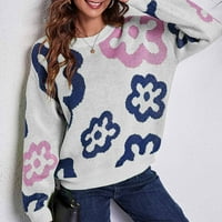 tklpehg ženski džemperi okrugli vrat džemper modni print casual jesen zimski topli džemper pleteni džemper