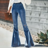 Žene visokog struka elastične strijelene pantalone za hlače ublažavaju hlače Jeans Sky Blue XXL