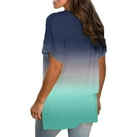 Ženski vrhovi zazor kratkih rukava Ženska modna gradijentska ispisana bluza V-izrez kratki rukav labavi