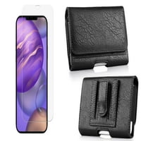 BEMZ HOLSTER Bundle za Apple iPhone Mini: PU kožni telefon za nošenje kaiševa kućišta torbica za torbicu sa kaljenim zaštitnikom stakla - crna