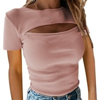 Ženski vrhovi bluza od pune boje kratkih rukava casual ženska majica Crew vrat ljetni ružičasti xl