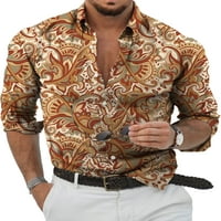HAITE MAN Ljetni košulja lapelj bluza za bluzu dugih rukava MENS majica s majicama down TEE Style-V XS
