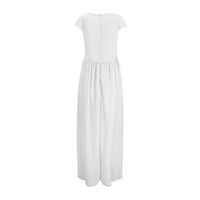 Ljetne točne haljine za žene bijeli poliester ženski V-izrez čvrste boje kratkih rukava šifon struk