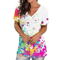 Lovskoo Ljetni vrhovi za žene Trendi bluze cvjetni tiskani kratki rukav majica Ležerne prilike V izrez