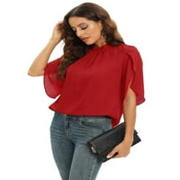 Ženska rukava šifonska košulja Solid casual bluza Modni naborni vrat dame majice vrh