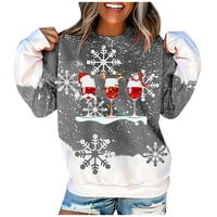 Guvpev Ženska dama O-izrez Snowflake Tiskanje labave majice s dugim rukavima Božićne božićne kostime