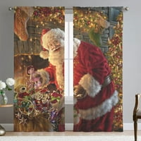 Goory Božićne zavjese Dugi tretmani Prozor zavjesa Luksuzna spavaća soba Santa Claus Drapes Panels Pocket Džepna kuhinja Sheer Voile Style-E W: 51 H: 94