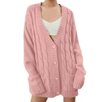 Pgeraug Cardigan za žene Čvrsti novi pleteni džemper Izbačen pleteni ljubavni gumb kaput žene ružičaste